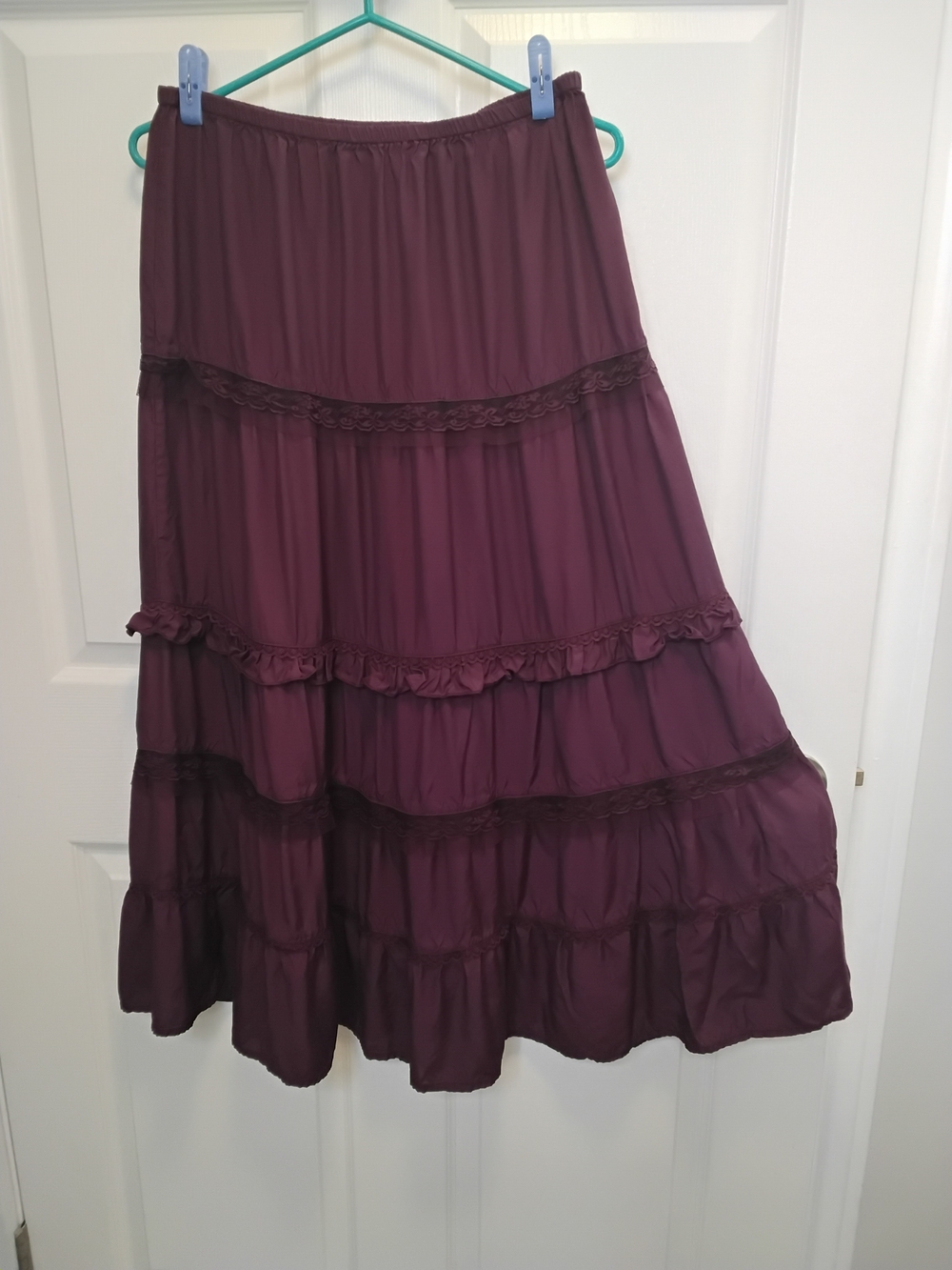 White Stag Tiered Maxi Skirt with Lace And Tulle in Plum Size S